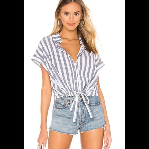 Sanctuary stripe button up tie top. New - Picture 4 of 12